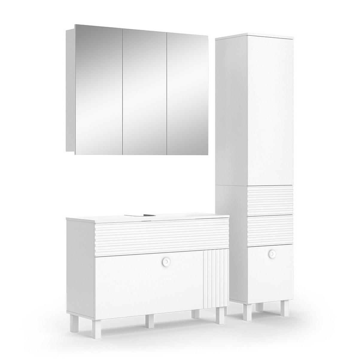BADMÖBEL-SET Sola Weiß 3 Teile, mit Hochschrank - Weiß, Holzwerkstoff (100/72/37cm) - Vicco