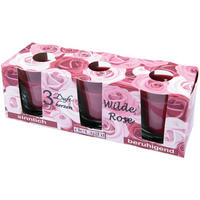 DUFTKERZEN im Glas "Classic" 3er Pack Wilde Rose - Hellrot, Naturmaterialien (4.5/6.5cm)