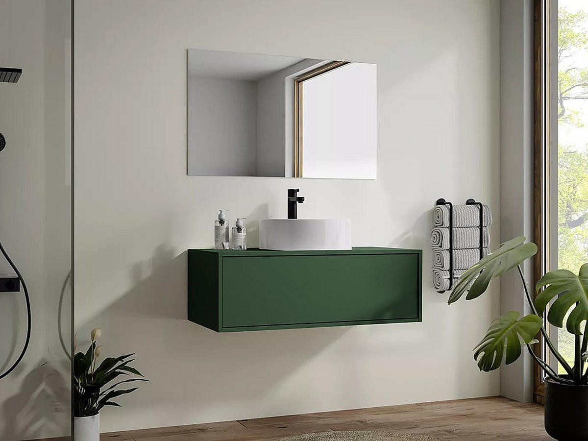 EINZELWASCHTISCH - 94 cm x 47 cm - Holz, Platte - Grün - TEANA - Grün, Holz (94/32/47cm) - Vente-Unique