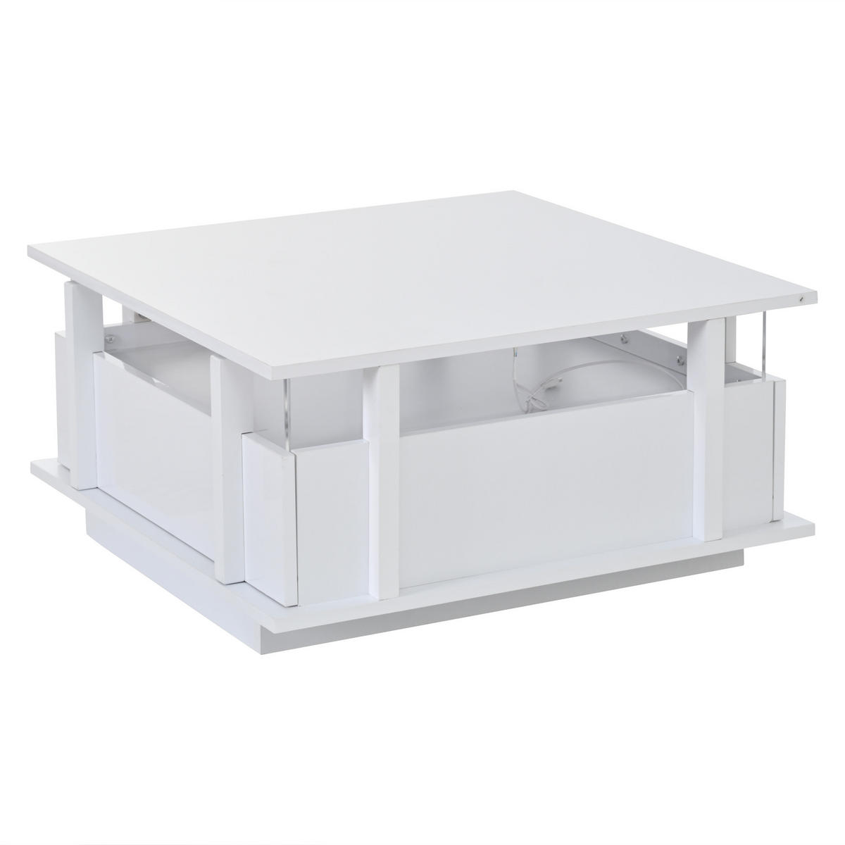 COUCHTISCH 70/70/35 cm Weiß aus Holzwerkstoff mit LED-Beleuchtung und 2 Schubladen - Weiß, Holzwerkstoff (70/70/35cm) - OKWISH