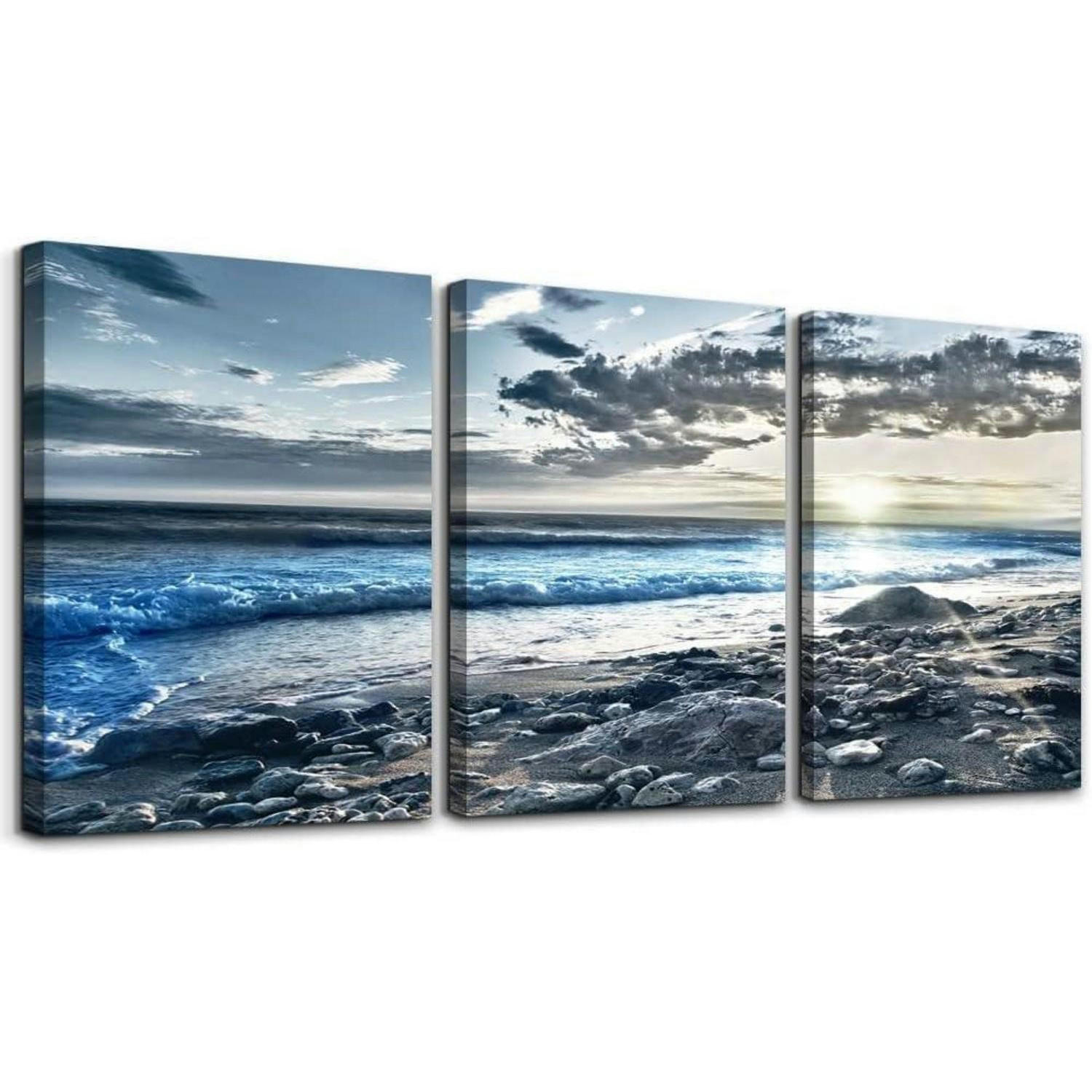 LEINWANDBILD Sonnenaufgang am Meer 40 x 30 cm - Blau, Textil (30/0.5cm)