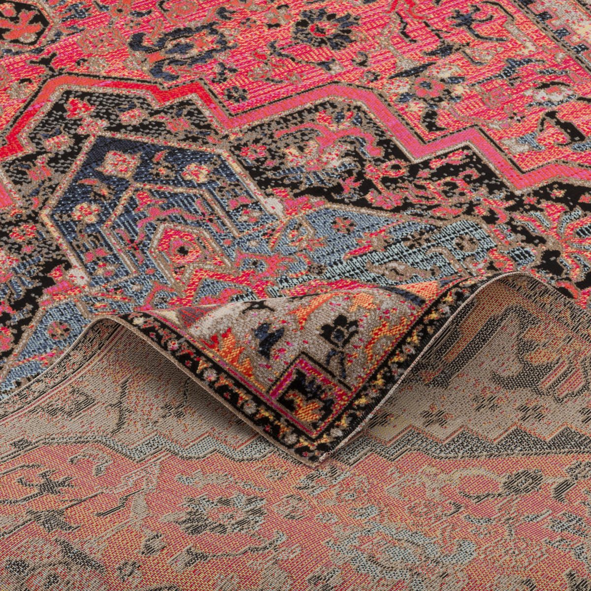 KURZFLOR DESIGNER TEPPICH MODERN VINTAGE ORIENT MUSTER - Pink/Rot, Textil (140/200cm) - Pergamon