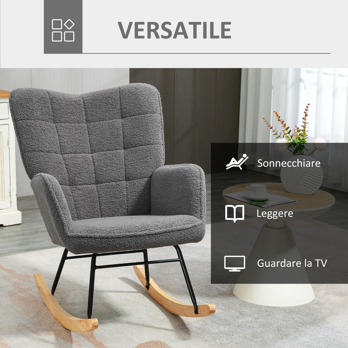 SCHAUKELSTUHL Holz Stahl 71 x 98 x 101 cm Dunkelgrau - Dunkelgrau, Textil (71/101/98cm) - Vallsero