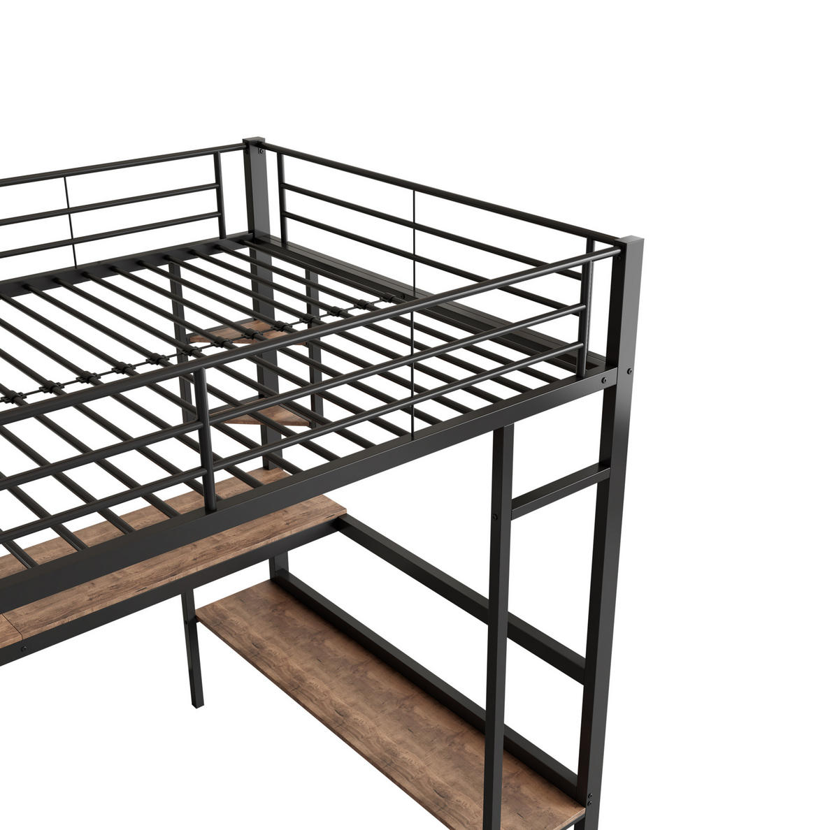 HOCHBETT mit Schreibtisch 90/200 cm in Schwarz – mit Regal und Rausfallschutz - Schwarz, Metall (90/200cm) - BEAOK