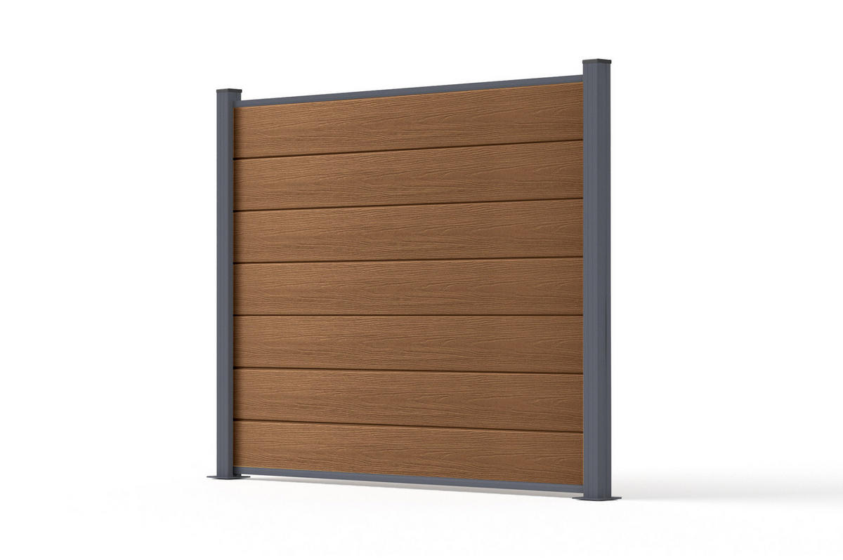 VERBUNDZAUN 2 m STOCKHORN H. 150 cm auf Teakholz-Sockel - Braun, Holzwerkstoff (200/150cm) - Casanoov