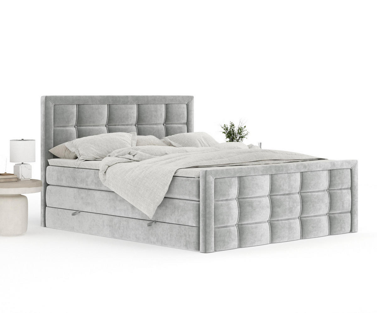 BOXSPRINGBETT Ambrosia Hellgrau 180/200 cm - Hellgrau/Schwarz, Holz/Holzwerkstoff (180/200cm) - Maison de Reve