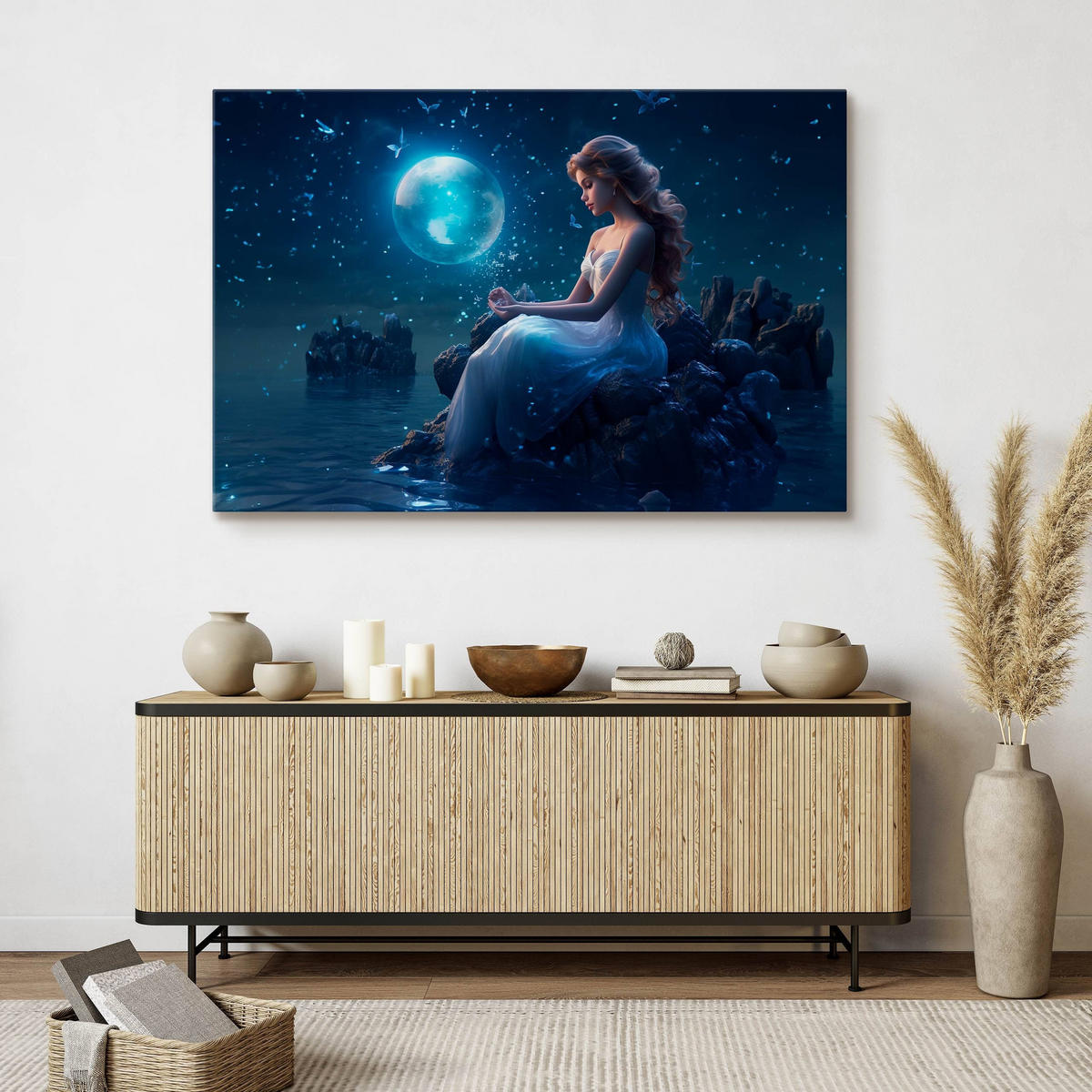 LEINWANDBILD für Schlafzimmer Frau Märchenland Abstraktion 100cm x 70cm - Blau/Violett, Textil (100/70cm) - Muralo