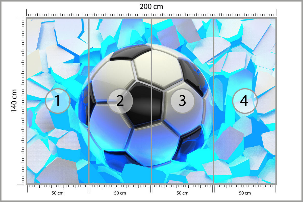 FOTOTAPETE Fußball Abstraktion 3D Effekt 200x140 - Blau/Schwarz, Papier (200/140cm) - Muralo