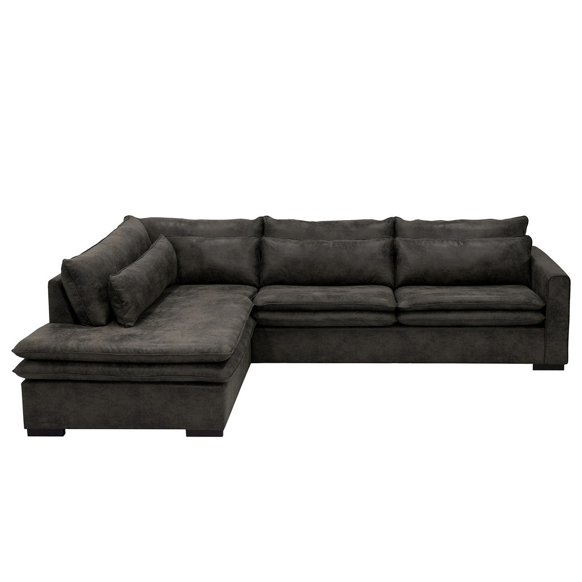 ECKSOFA mit Ottomane - Dunkelbraun/Anthrazit, Buchenholz/Textil (299/216cm) - home24