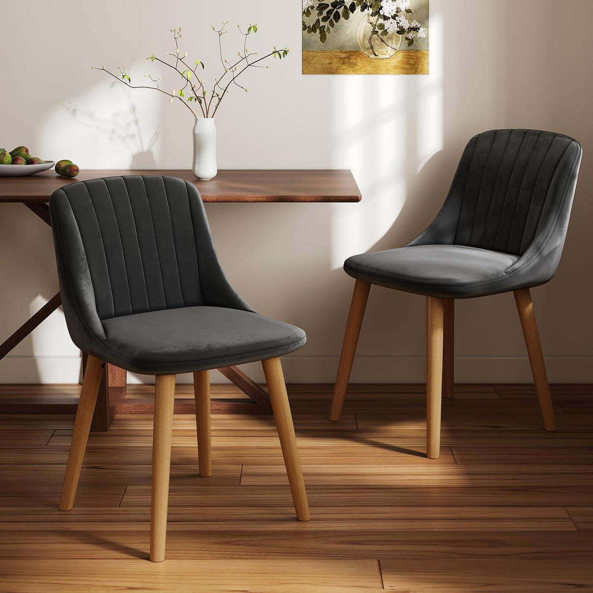 ESSZIMMERSTÜHLE 6er Set Samt Dunkelgrau - Anthrazit, Textil (48.5/81/43.5cm)