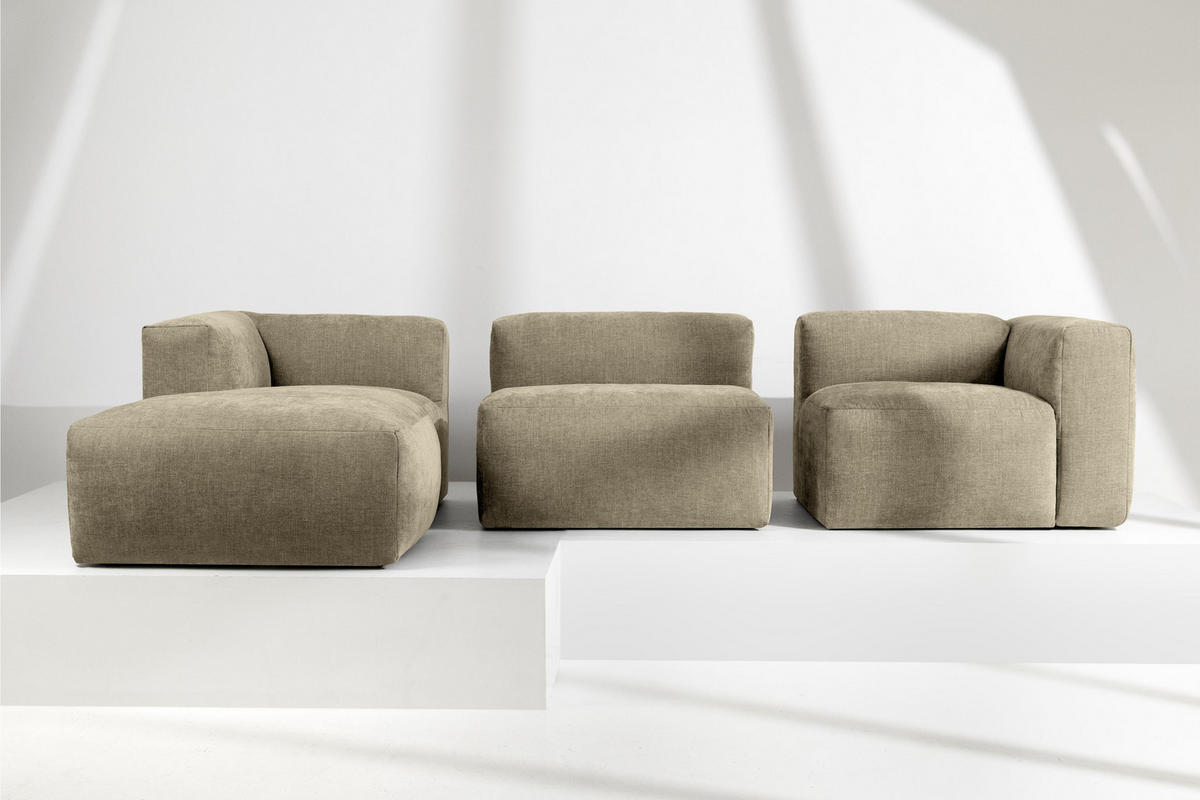 ECKMODULSOFA-LINKS BUFFO mit extrem weicher und bequemer Sitzfläche, Gewebestoff, sandfarben - Sandfarben, Textil (297/180cm) - KONSIMO®