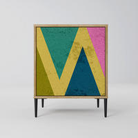 SIDEBOARD COLORFUL TRIANGLES, Eichefarben, 57,5x42x72,5 cm, Schwarze Metallfüße - Eichefarben/Multicolor, Holzwerkstoff/Metall (57.5/72.5/42cm) - SpaceRebels