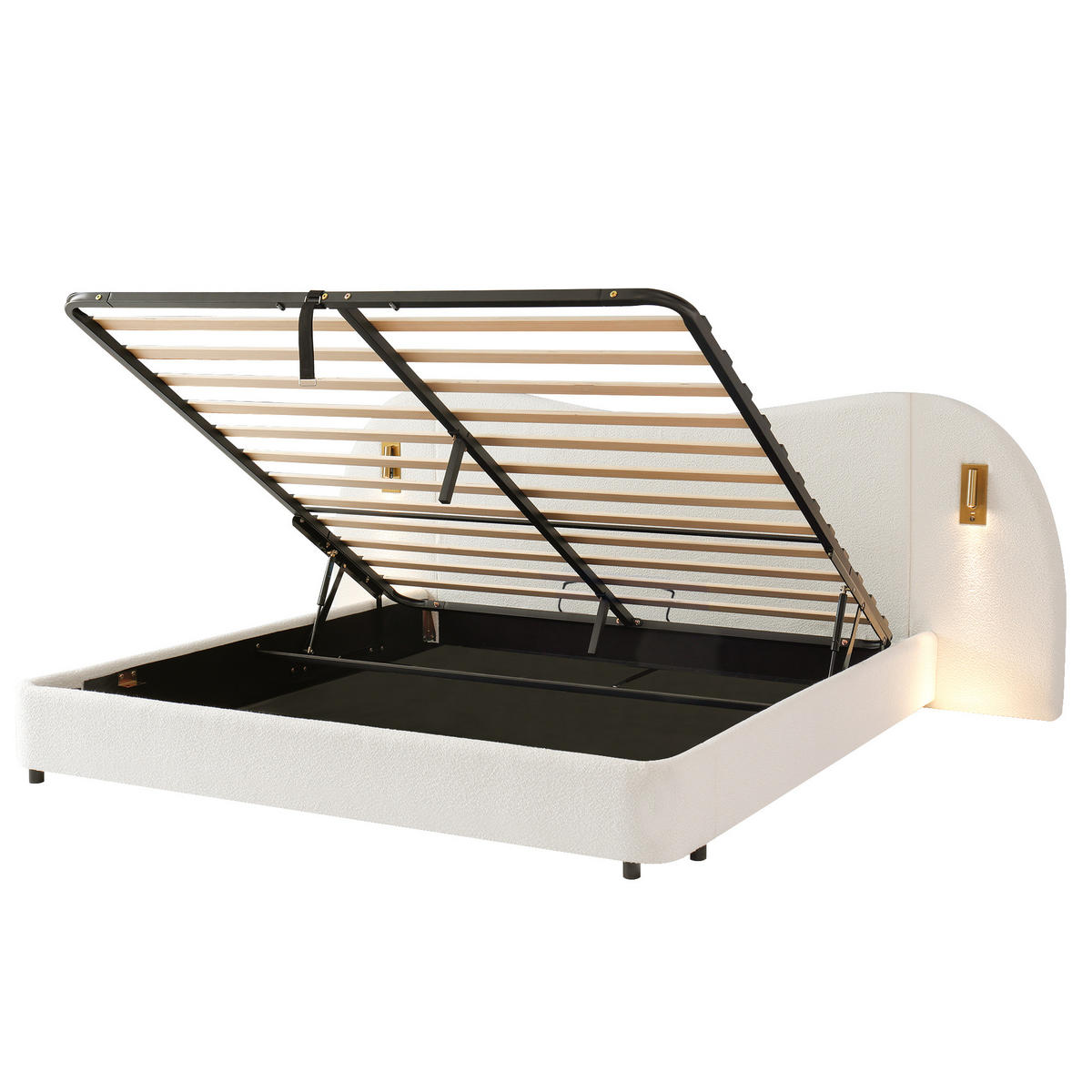 POLSTERBETT aus Schleife 180x200 cm in Weiß mit Stauraum & USB & Leselampe - Weiß, Textil (180/200cm) - Modfu