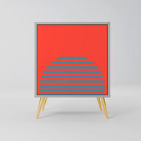 SIDEBOARD RISING GEOMETRY STARS, Grau, 57,5x42x75,5 cm, Goldfarbene Metallfüße - Goldfarben/Multicolor, Holzwerkstoff/Metall (57.5/75.5/42cm) - SpaceRebels