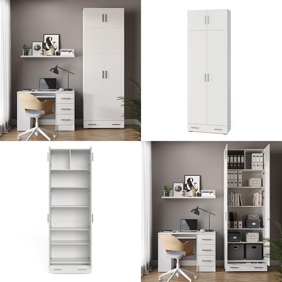 AKTENSCHRANK Frank Weiß 80 x 182.4 cm mit Schrankaufsatz und Schublade - Weiß, Holzwerkstoff (80/182.4/37cm) - Vicco