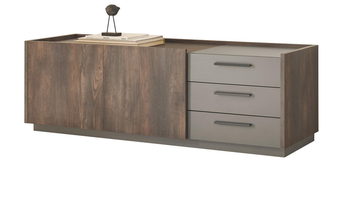 TV-LOWBOARD Piano in Eiche und grau 150 cm - Schwarz/Naturfarben, Holzwerkstoff/Kunststoff (153/40/45cm) - Furn.Design