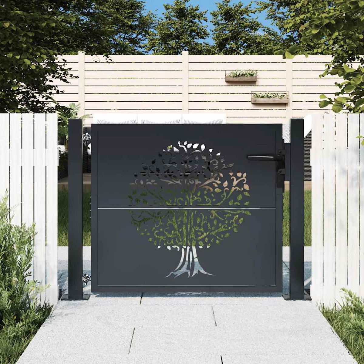 GARTENTOR im Baum-Design, 105/155 cm, aus Stahl, Anthrazit - Grau, Metall (105/105cm) - vidaXL