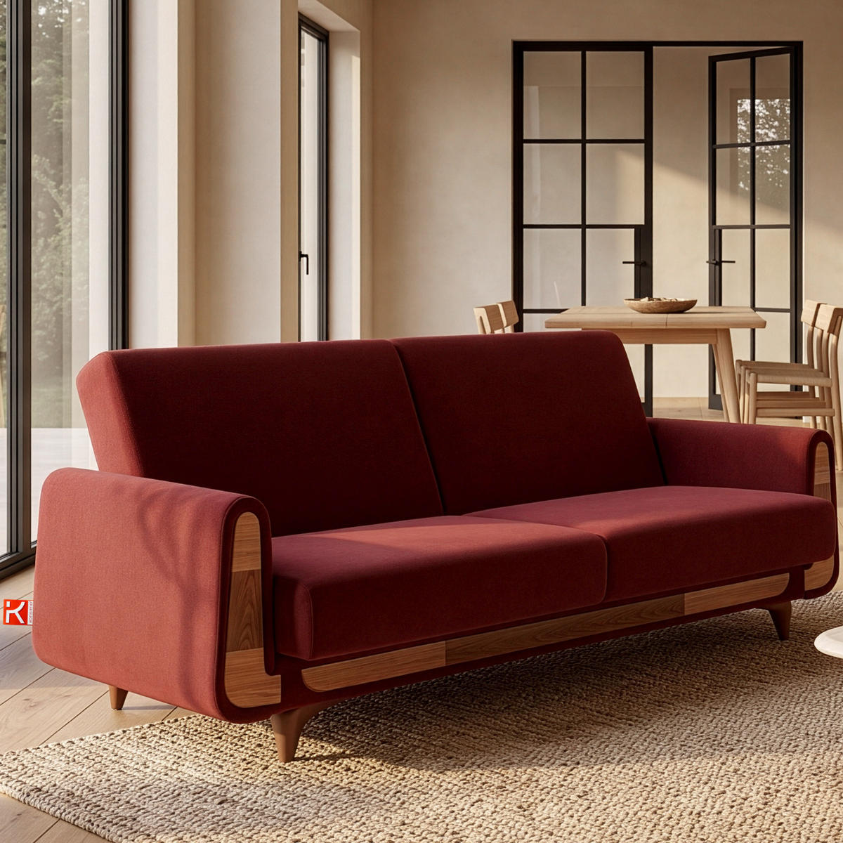 3-SITZER-SCHLAFSOFA GUSTAVO mit Armlehnen, rot - Dunkelbraun/Braun, Holz/Holzwerkstoff (230/98/98cm) - KONSIMO®