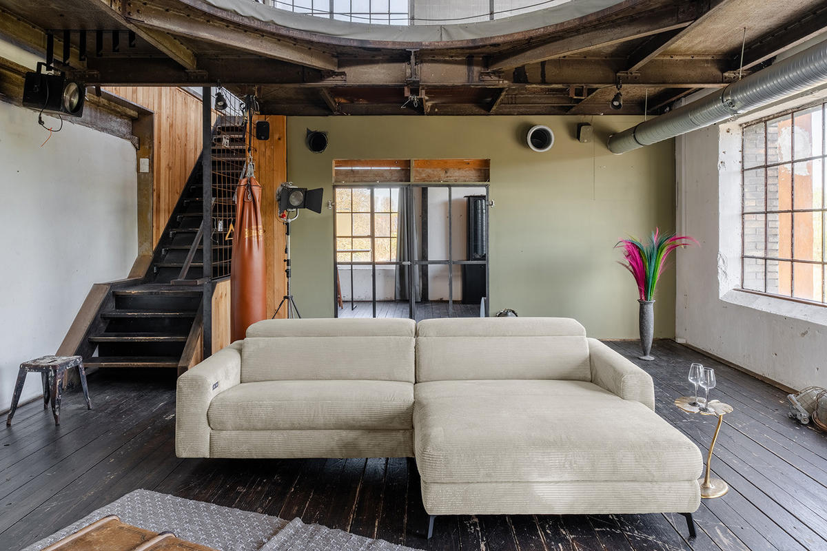 ECKSOFA LAISKA Cremeweiß Cord - Creme/Schwarz, Textil/Metall (282/177cm) - KAWOLA