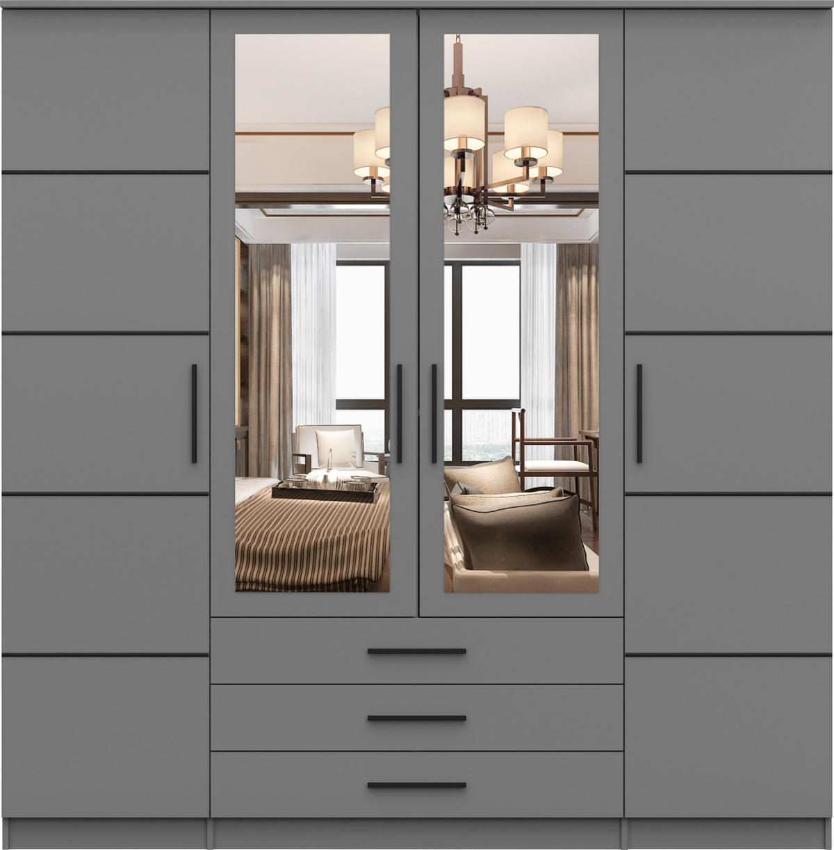 DREHTÜRENSCHRANK Santi 4D Grau - Schwarz/Grau, Glas/Holzwerkstoff (200/210/64cm) - imoebel24