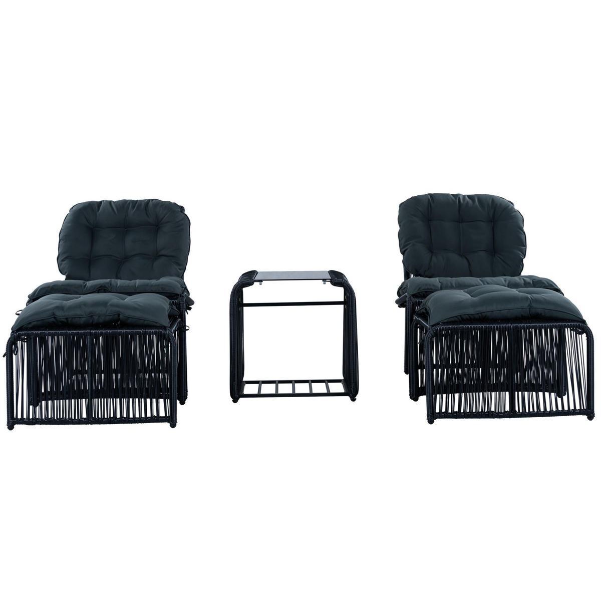 GARTENMÖBEL-SET mit Tisch 51/51/50,5 cm und 2 Stühlen, mit Kissen und Glasplatte, Schwarz/Grau - Schwarz, Metall - Redom