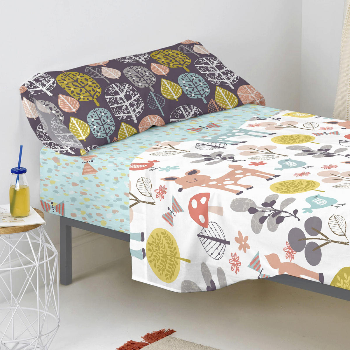 SPANNBETTTUCH woodland 105x200x32 cm mehrfarbig - Multicolor, Textil (105/200cm) - Happy Friday
