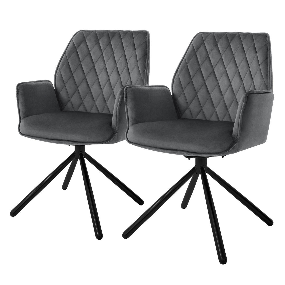 DREHSTUHL Samt Anthrazit 2er Set - Anthrazit, Metall (63/90/57cm) - ML-DESIGN