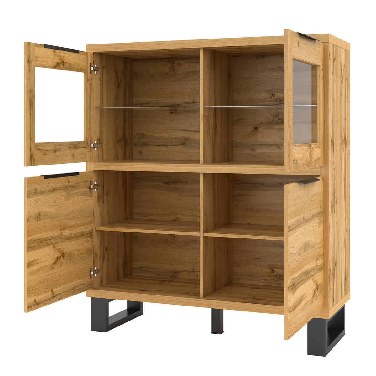 HIGHBOARD HALENZA 120/140/45 cm mit 4 Türen Eiche Wotan - Eiche Wotan, Holzwerkstoff (120/140/45cm) - MASSENO