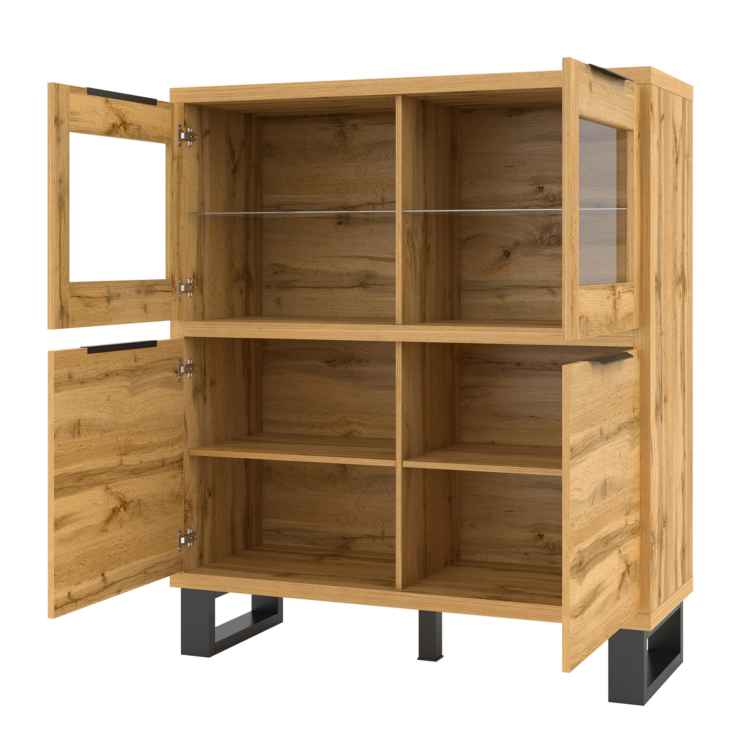 Thumbnail - Masseno Highboard, Eiche Wotan, Holzwerkstoff, 120x140x45 cm, Wohnzimmer, Kommoden & Sideboards, Highboards