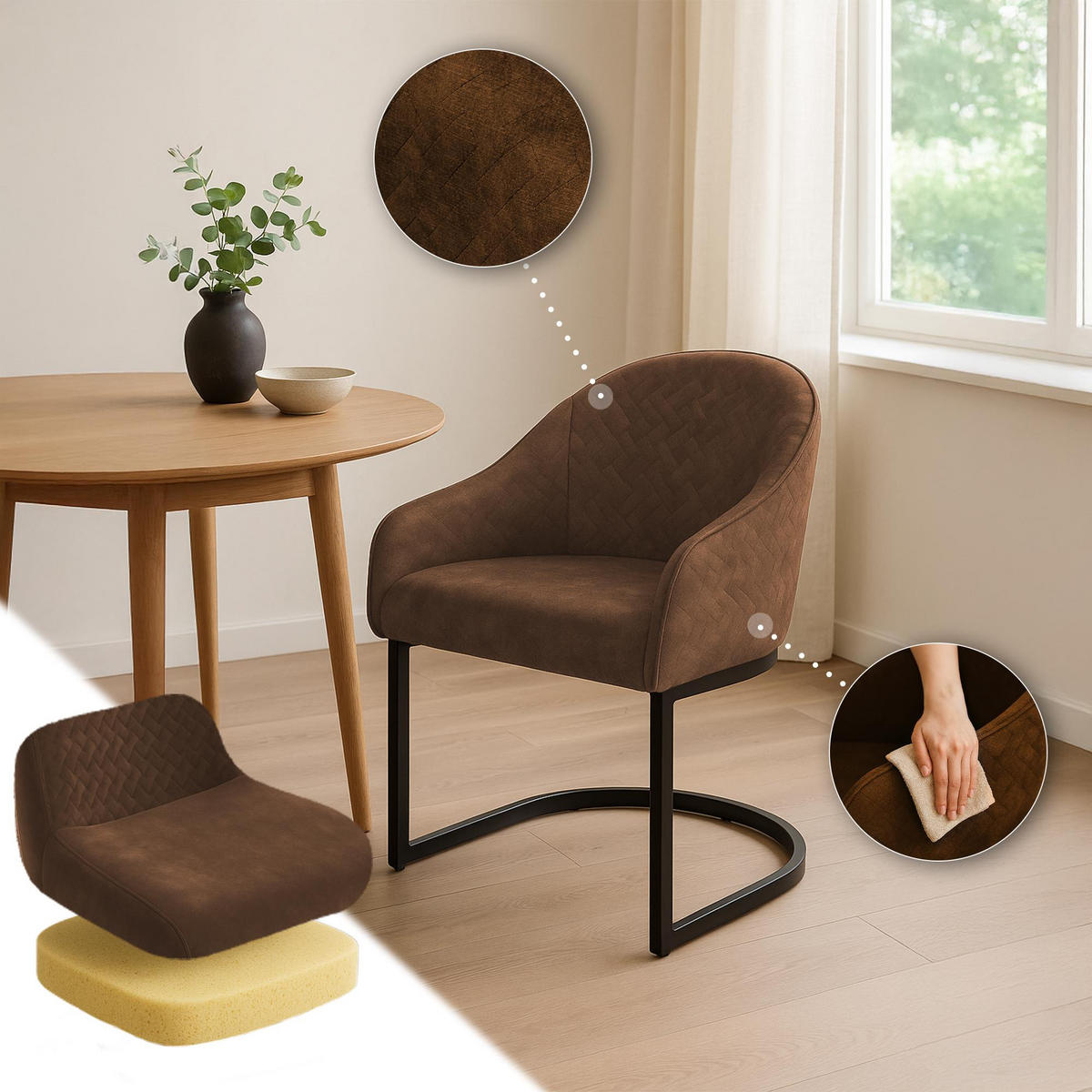 ESSZIMMERSTUHL Samt Coffee - Schwarz/Braun, Textil/Metall (60/87/59cm) - CLP