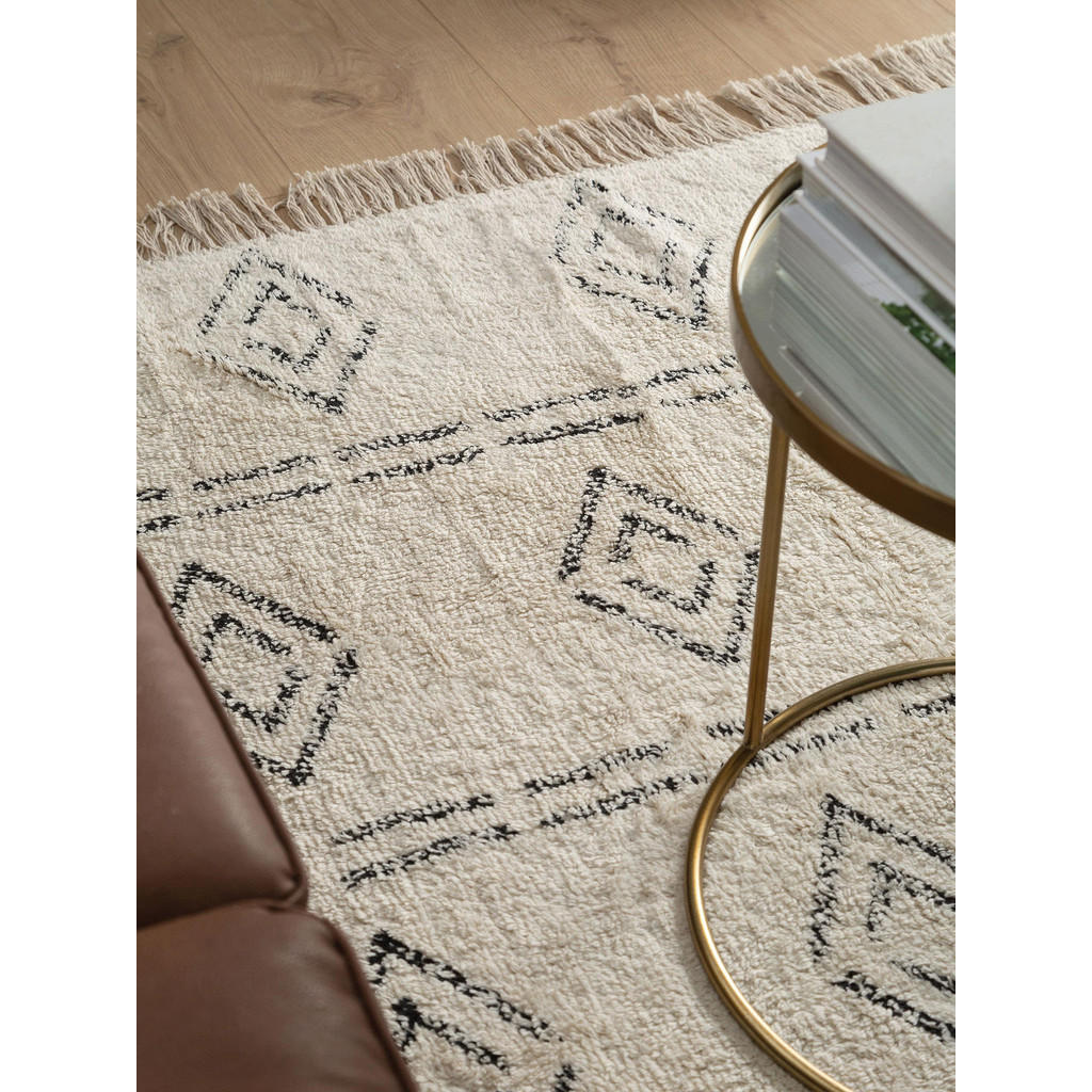 Thumbnail - benuta Nest Baumwollteppich, Creme, Textil, Rauten, Rechteckig, 80x120 cm, Gots, für Fußbodenheizung geeignet, Teppiche ...