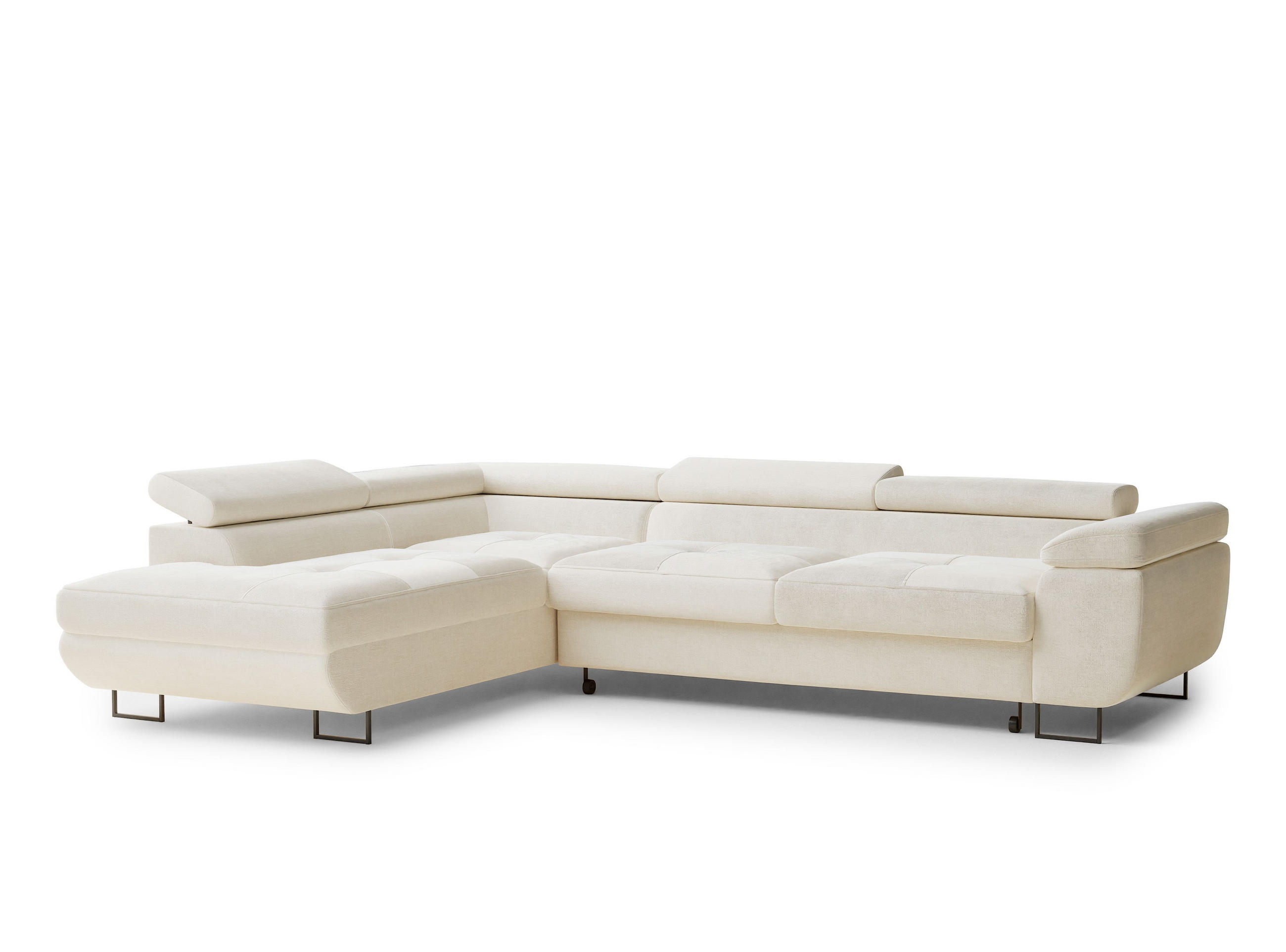 ECKSOFA Concord Creme Chenille-Stoff - Links Seite - Creme/Schwarz, Holz/Holzwerkstoff (203/277cm) - Maison de Reve