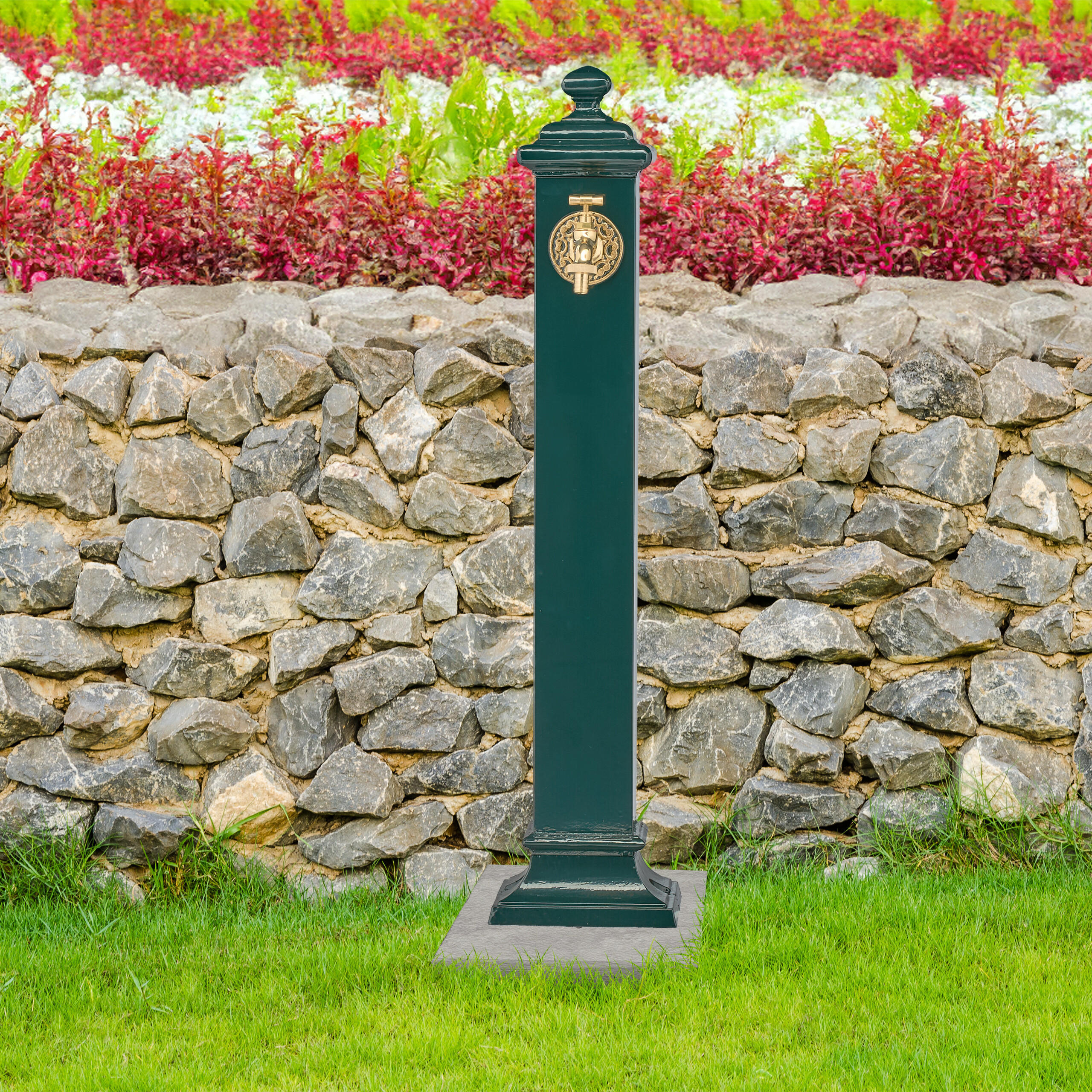 STANDBRUNNEN - Dunkelgrün, Metall (23/19/86cm) - Relaxdays