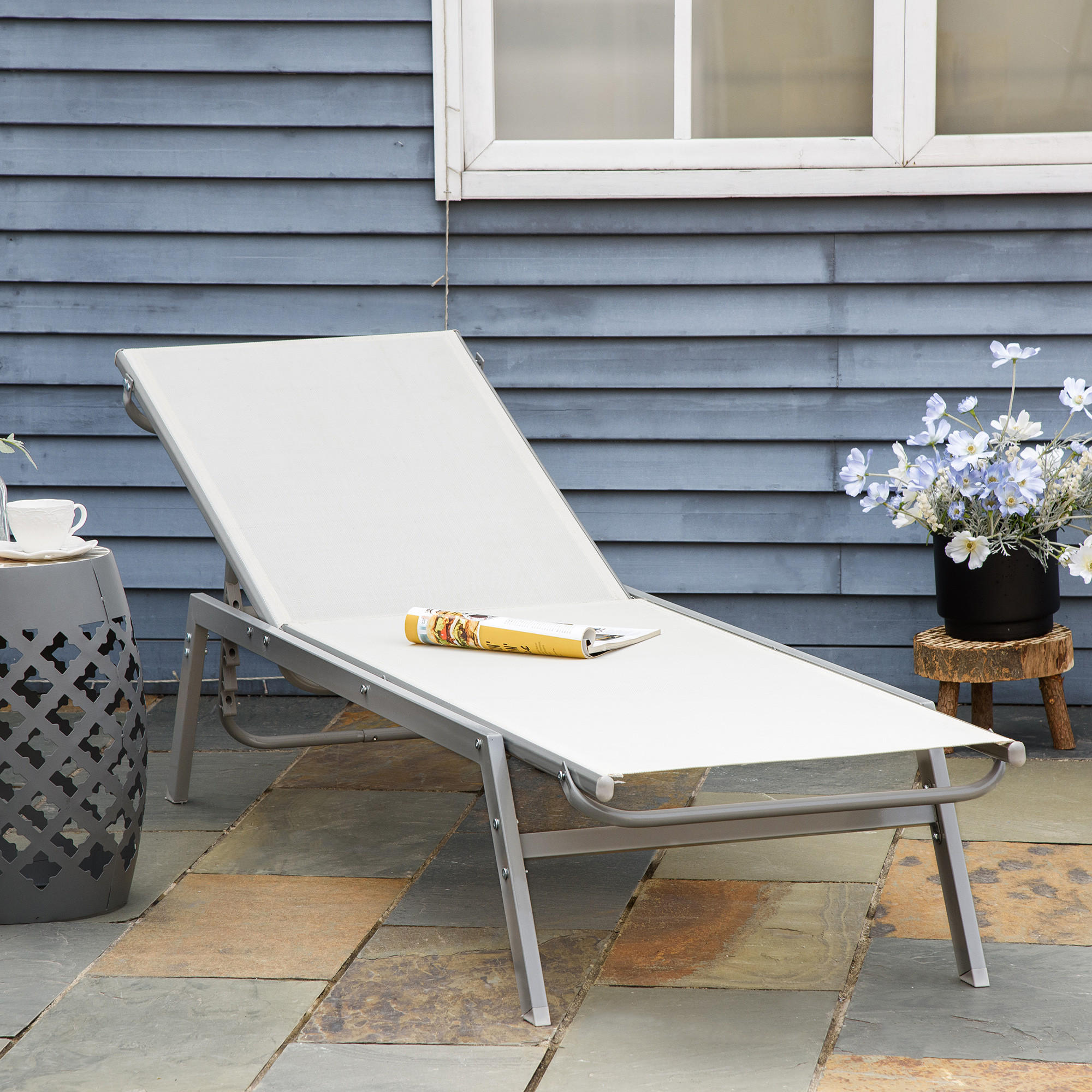 GARTENLIEGE - Creme, Kunststoff/Metall (58/97/170cm) - Outsunny