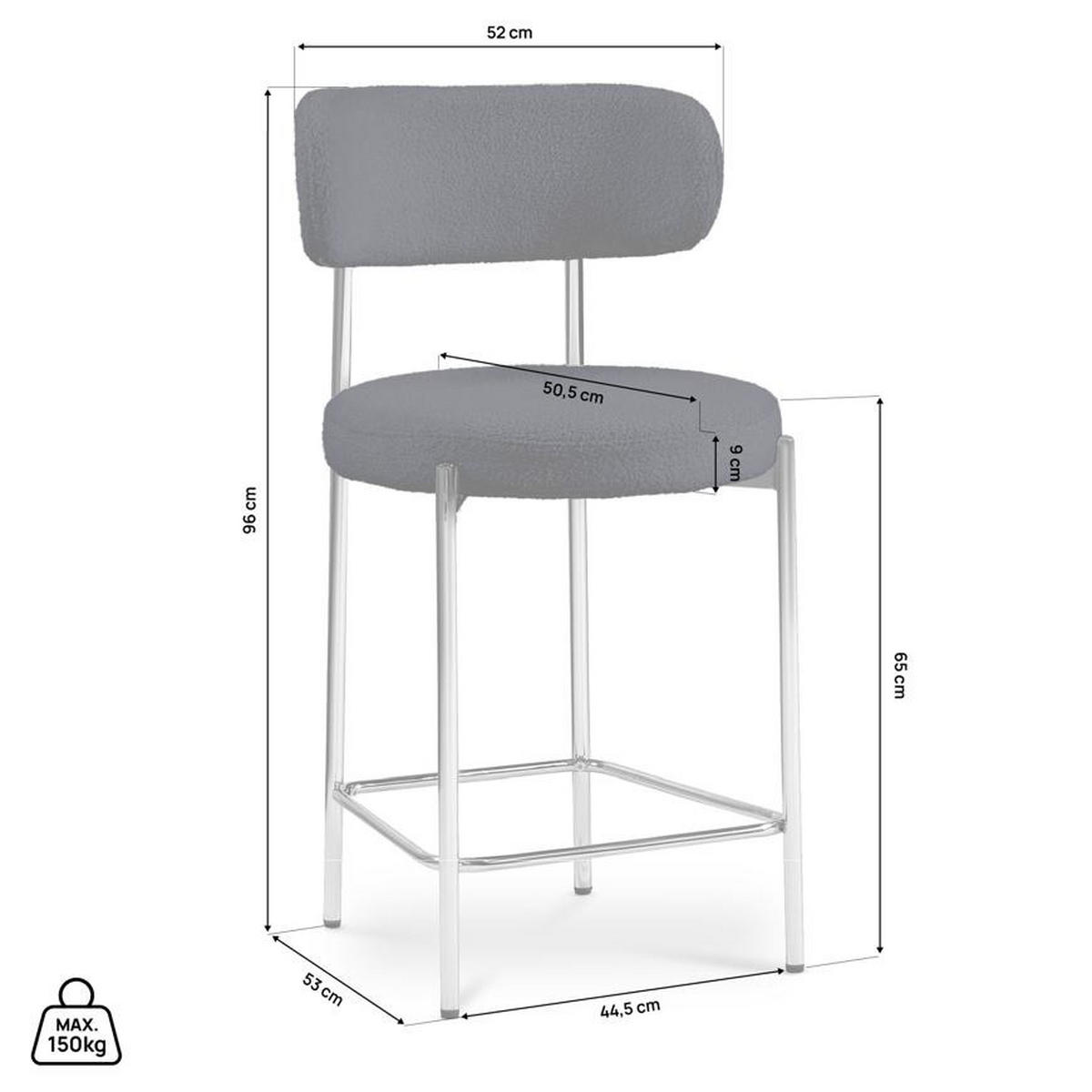 BARHOCKER 2er-Set Nova modernen Bouclé-Stil, Mitternachtsblau - Chromfarben/Dunkelblau, Textil/Metall (52/96/53cm) - Sicaan