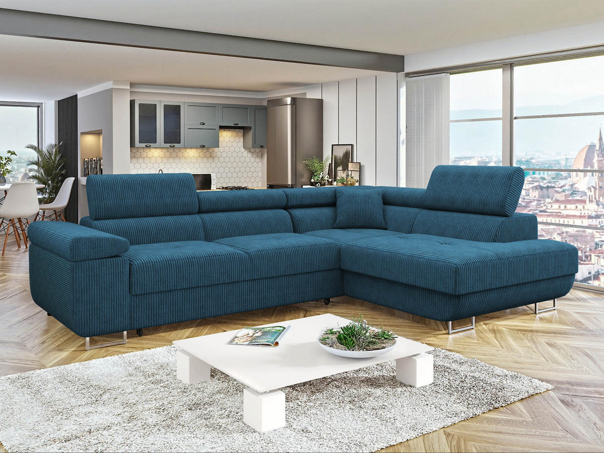 COLTAR Torezio Reiat, Dreapta - albastru, material textil/lemn (203/274cm) - MIRJAN24