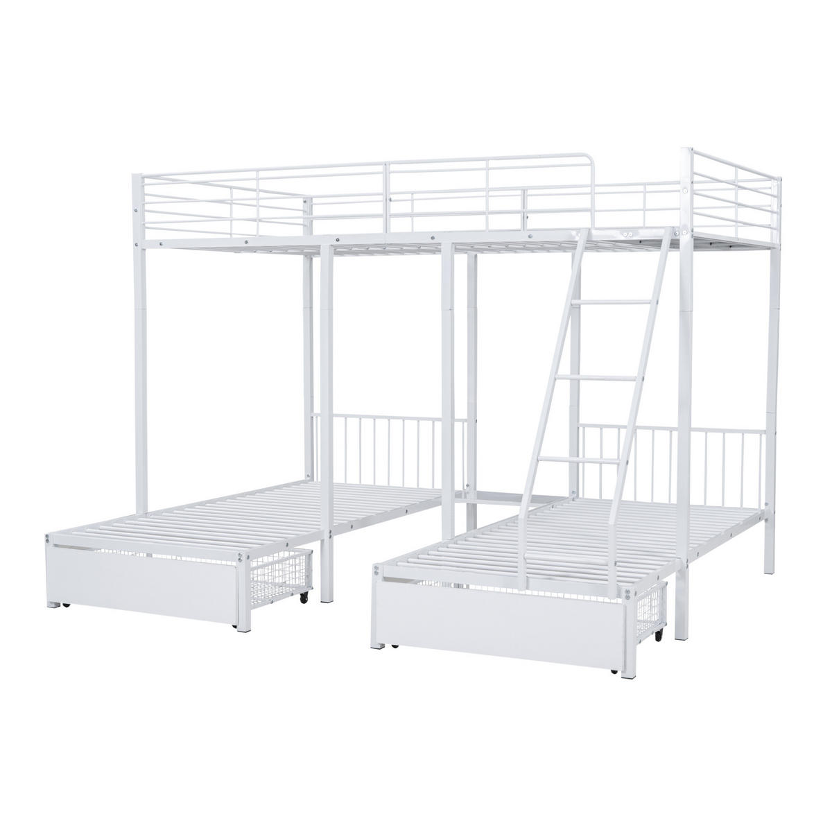 ETAGENBETT Kinderbette 140/200 und 2x 90/200 cm aus Metall mit 2 Schubladen Weiß - Weiß, Metall (140/200cm) - Modenvie