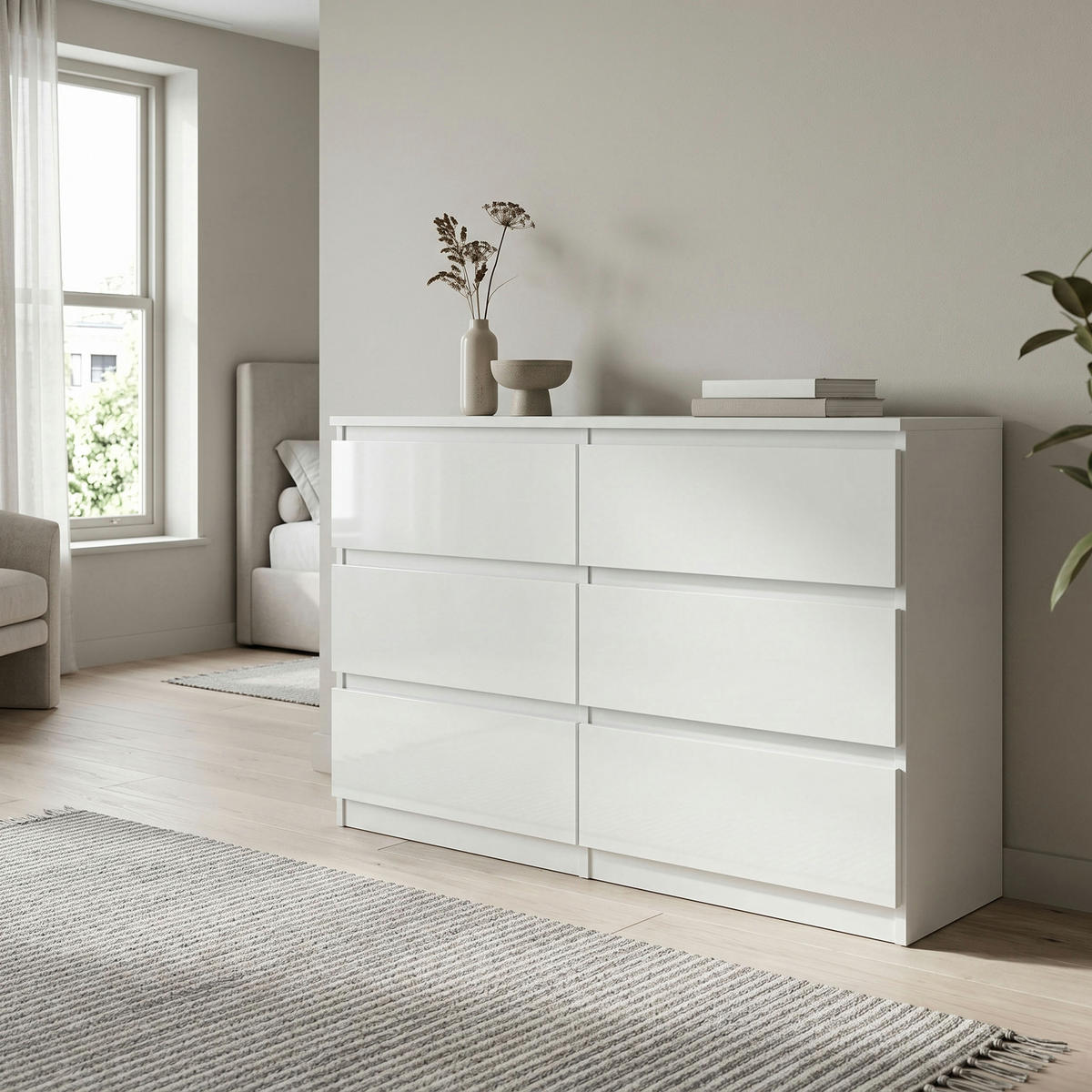 KOMMODE NUDO 120/78,5/39cm mit 6 Schubladen Türen Weiß - Weiß Hochglanz/Weiß, Holzwerkstoff (120/78.5/39cm) - MASSENO