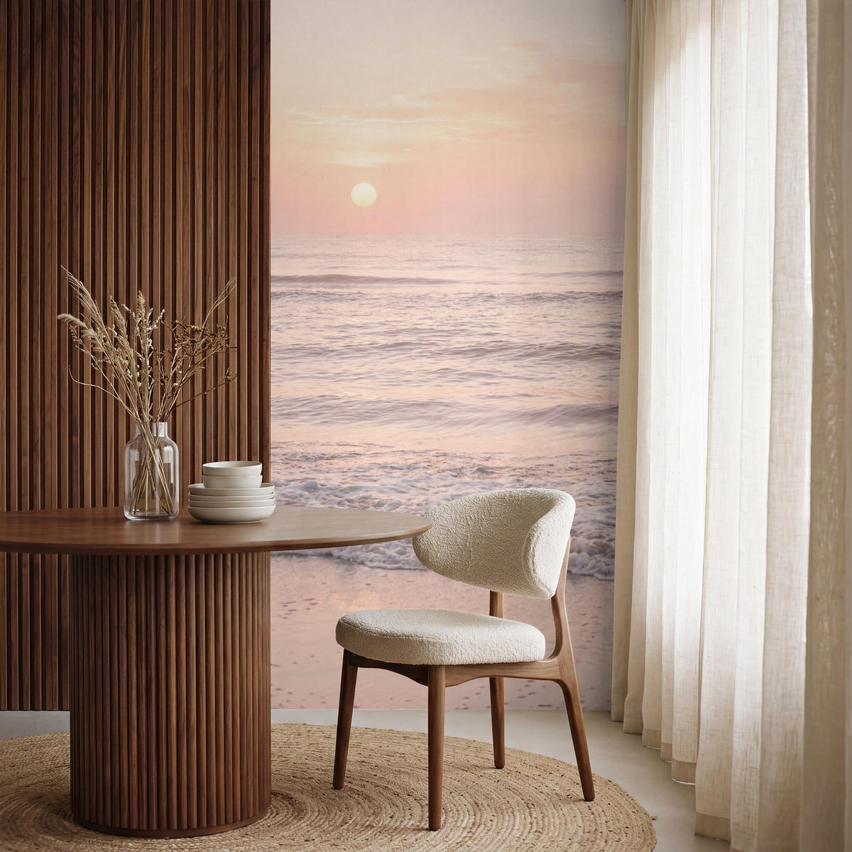 TAPETE - Sonne - Strand - Rosa - 120x260 cm - Hellrosa, Papier (120/260cm) - OnlyWow