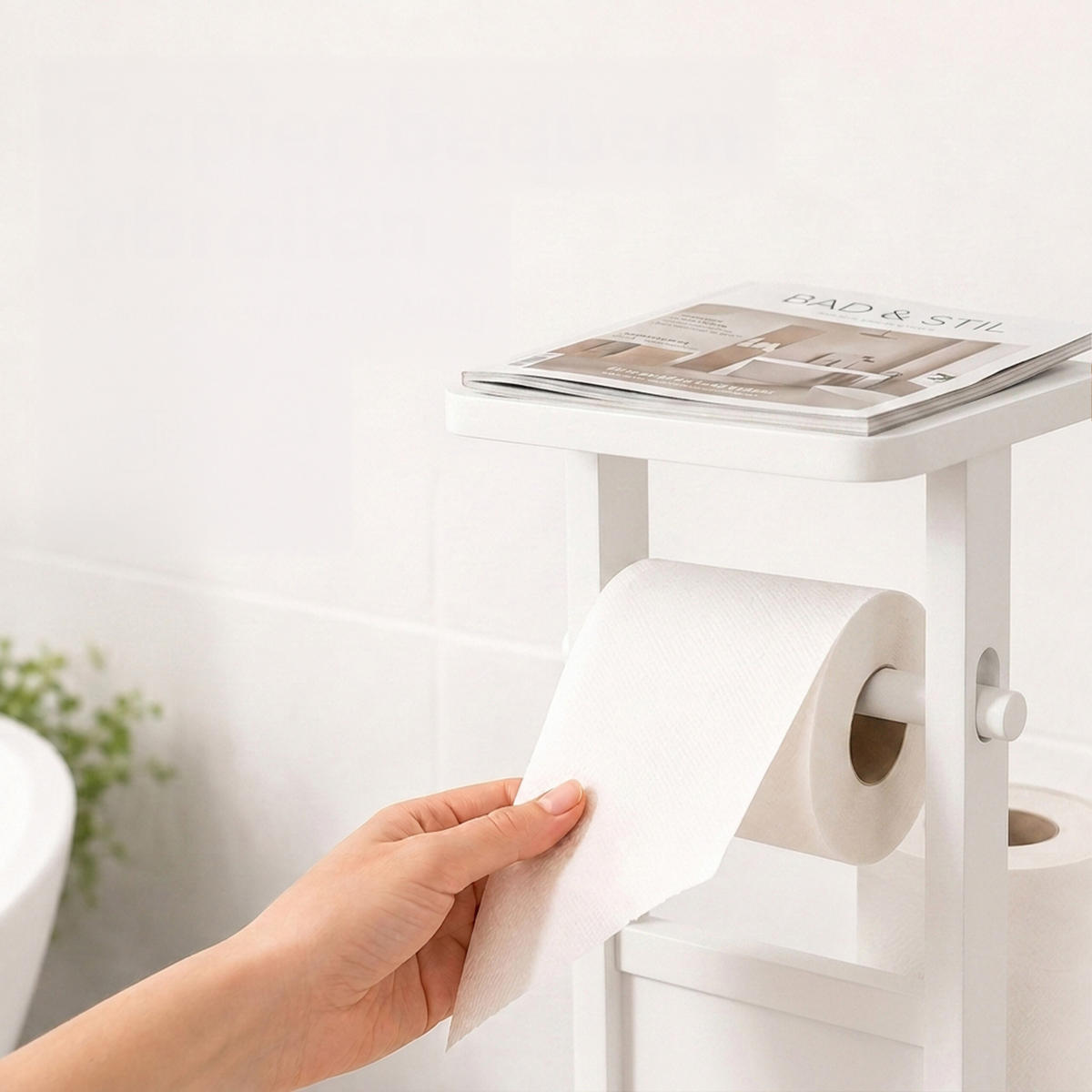WC-SOUPRAVA bílá bambus s poličkou 80 cm - bílá, dřevo/kompozitní dřevo (30/80/18cm) - Relaxdays