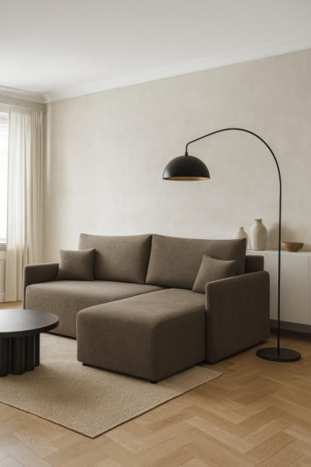 ECKSOFA Taupe VALIA Mit Schlaffunktion Und Bettkasten - Beige/Braun, Textil (212/145cm) - Sepro Meble