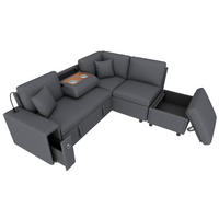 SCHLAFSOFA Grau L-Form USB Stauraum Tisch Leselicht Kissen - Grau, Textil (184/213cm) - FLIEKS