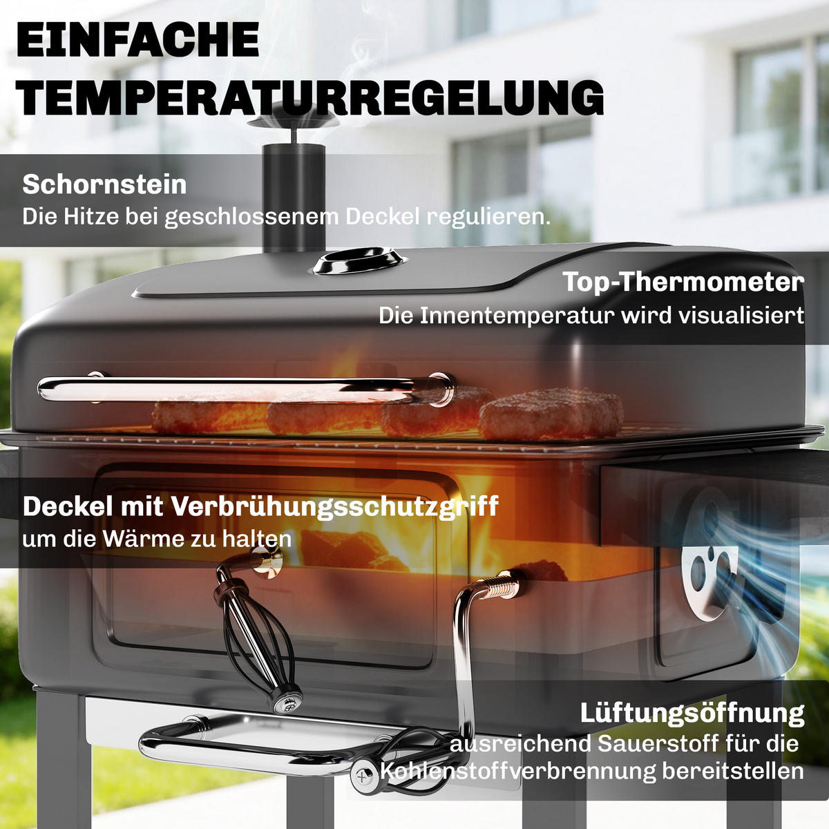 HOLZKOHLEGRILL DE-10297 - Schwarz, Metall (65/115/112cm) - ComfortXL
