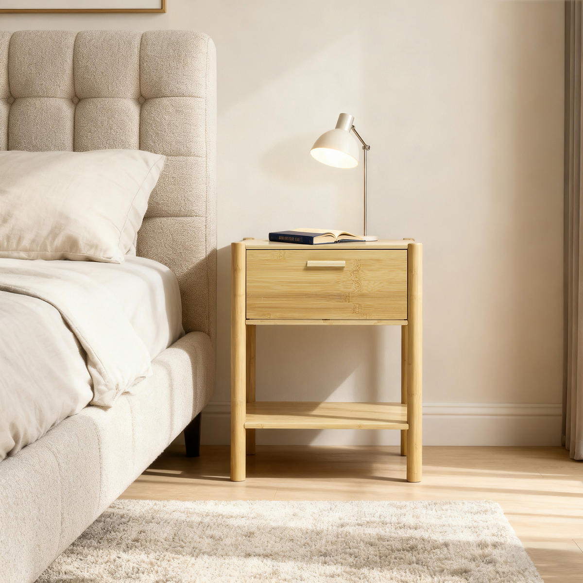 NACHTTISCH modern mit Schublade, Beistelltisch Bambus | B40 × T30 × H50 cm - Braun, Holzwerkstoff (40/50/30cm) - Hometopia