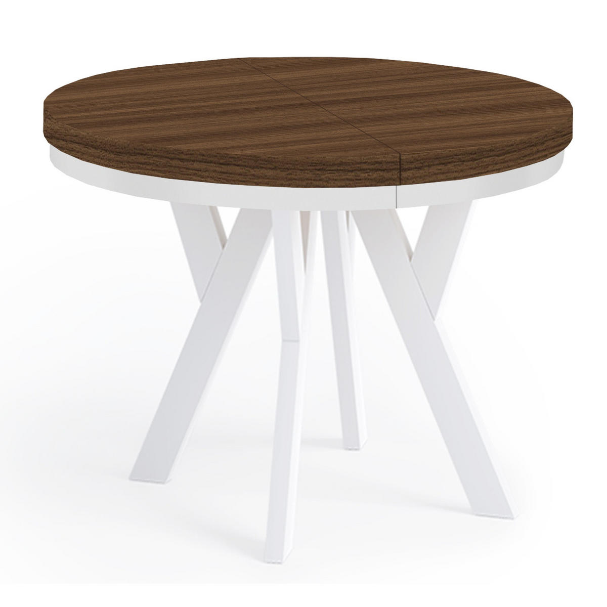 ESSTISCH Runder Ausziehbarer PERO 90/140 mit einem Ring-Gestell, Franklin Nuss/Weiß - Dunkelbraun/Weiß, Holz (90/140/77cm) - Dekori_Interiors