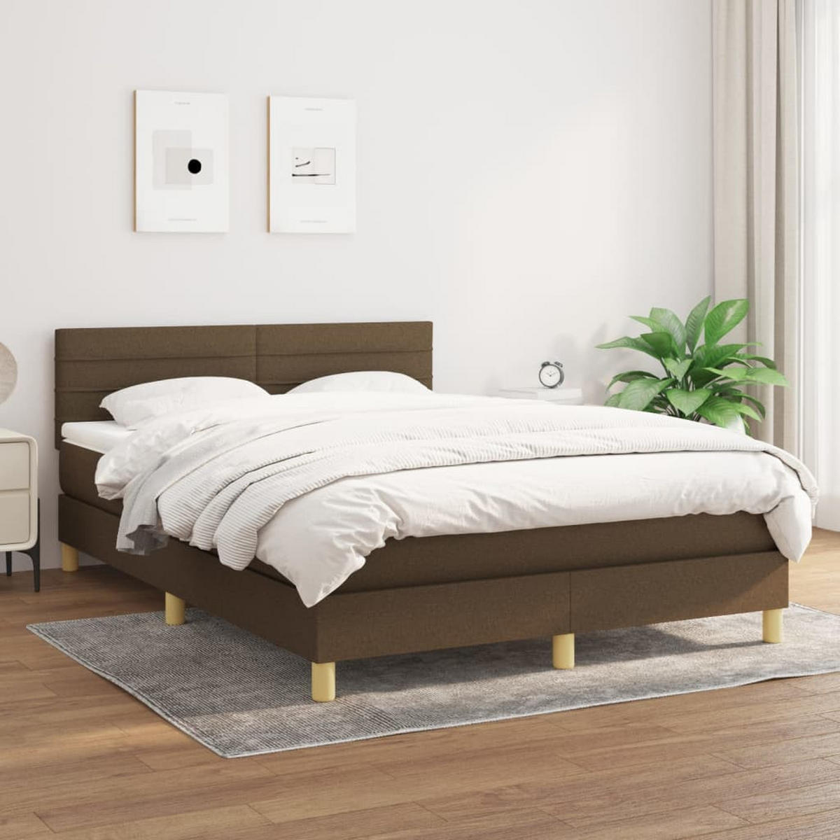 BOXSPRINGBETT Mit Matratze Dunkelbraun 140/200 Cm Stoff - Weiß, Textil (140/200cm) - vidaXL