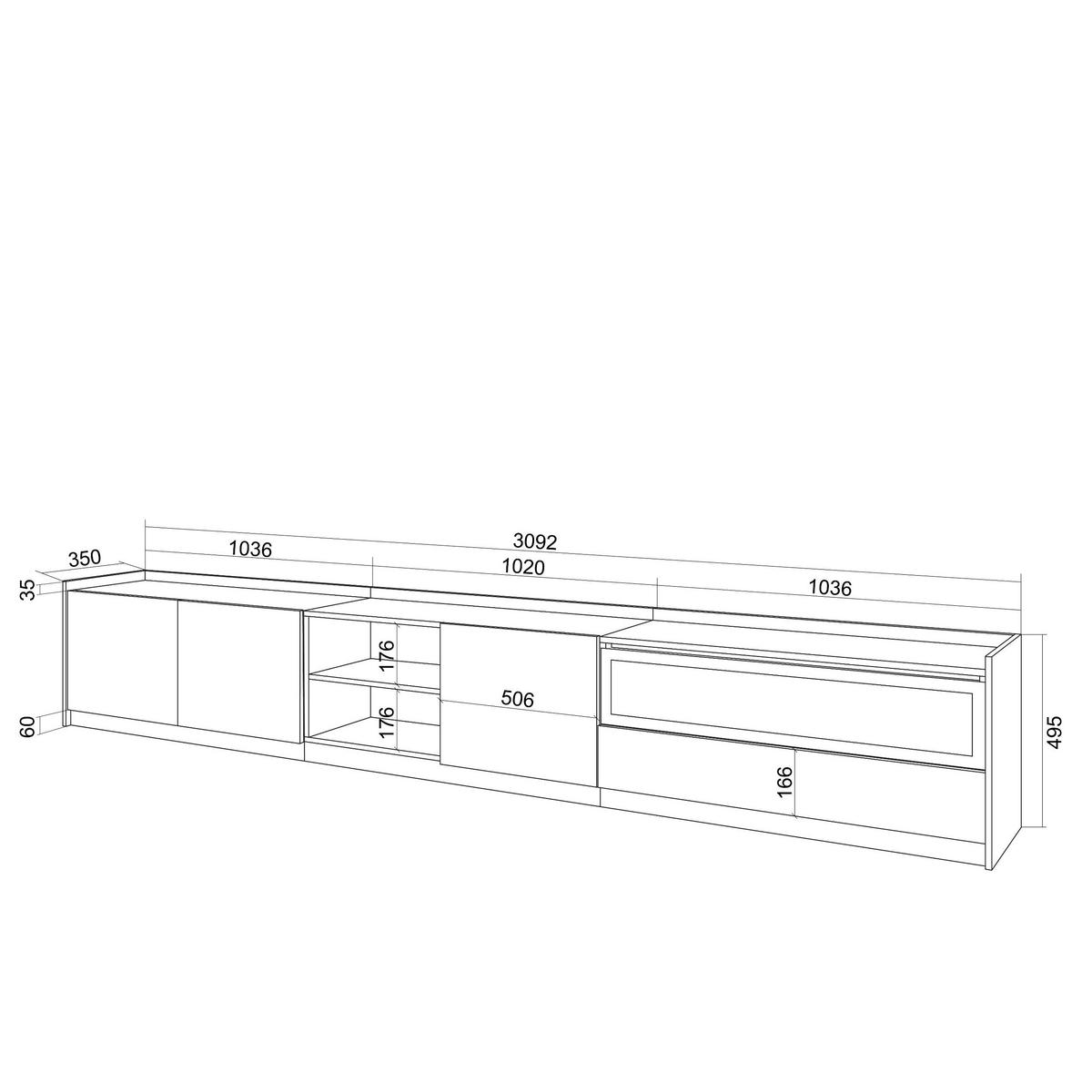 TV-SCHRANK, Lowboard, Eiche Schwarz, Elektrokamin, 310/37/50cm - Eichefarben, Holzwerkstoff (310/50/37cm) - Skraut Home
