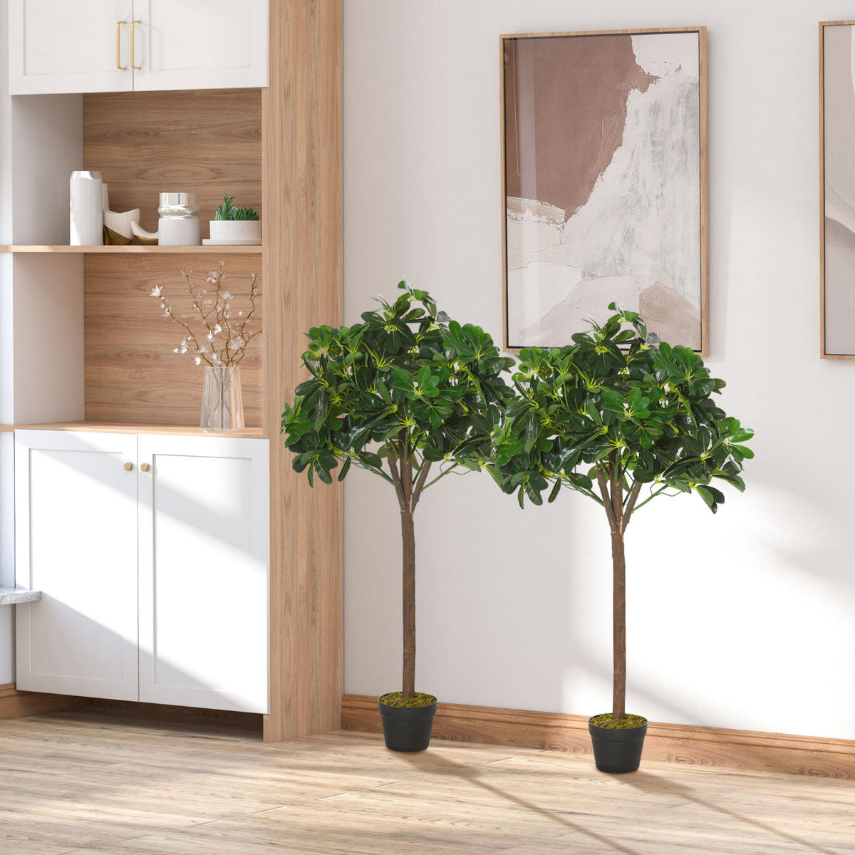 2ER-SET Künstlicher Lorbeerbaum 120cm Kunstpflanzen im Zementtopf, Zimmerpflanze - Schwarz/Braun, Kunststoff (120cm) - Outsunny