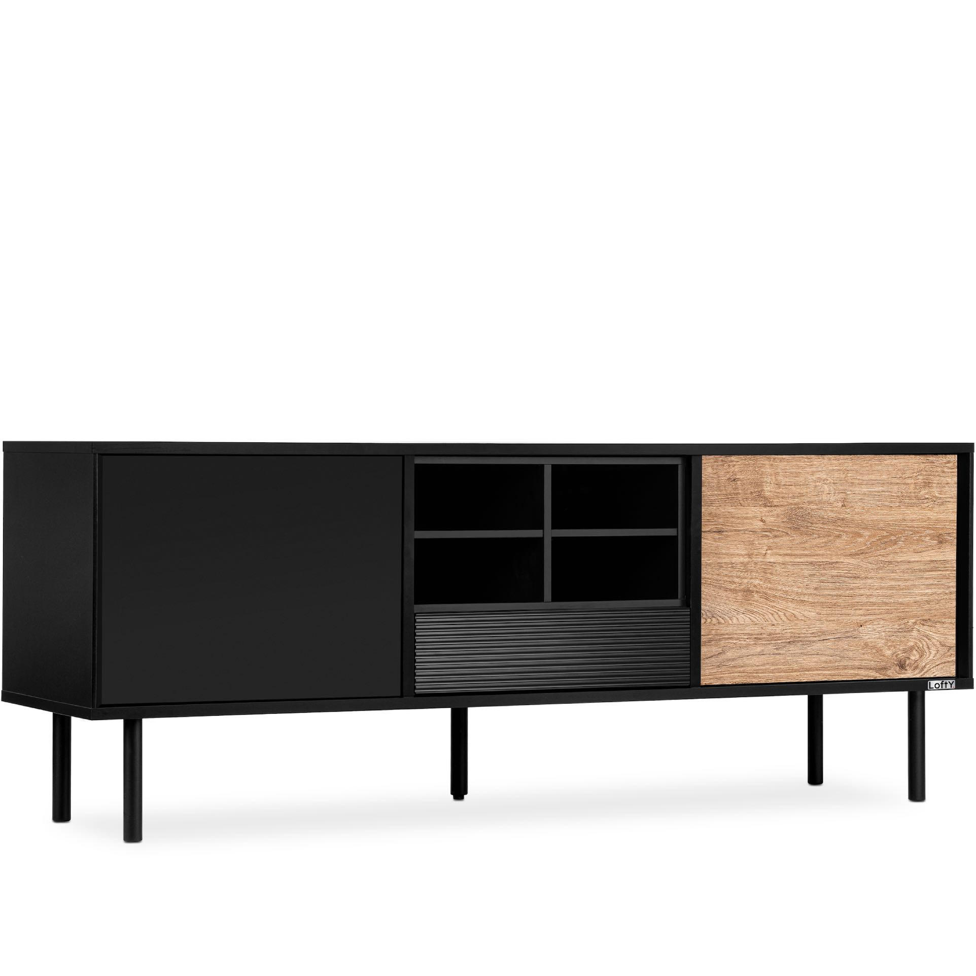 LOWBOARD LOFTY Loft-Stil, schwarz - Eichefarben/Schwarz, Holzwerkstoff (152/59/41cm) - KONSIMO®