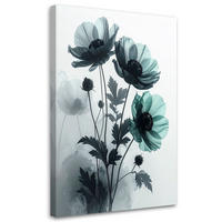 BILD auf Leinwand, Zarte grüne botanische Blumen - Blau, Textil (40/60cm) - Feeby